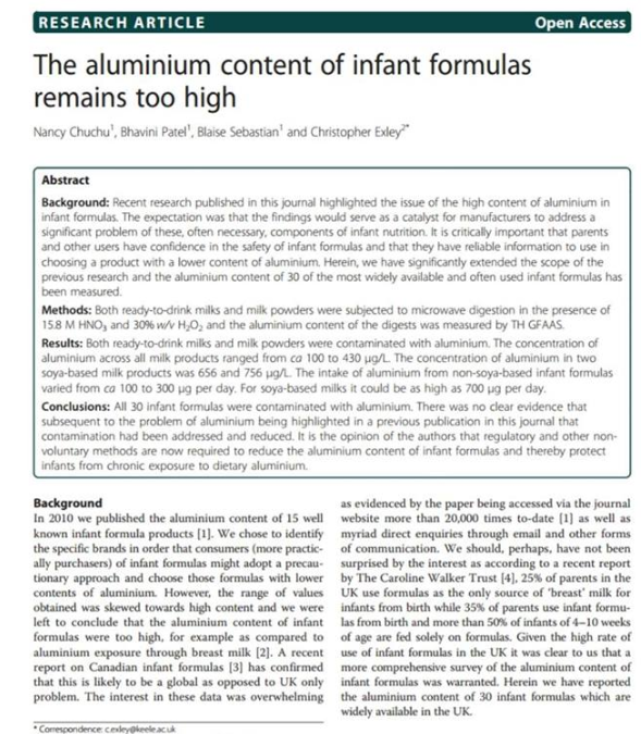 30/30 Infant Formulas Tested Contained Aluminum