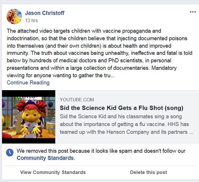 Facebook Deletes One Vaccine Post of Mine – Here’s Why