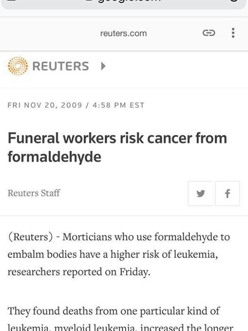 Formaldehyde Causes Cancer in Funeral Workers